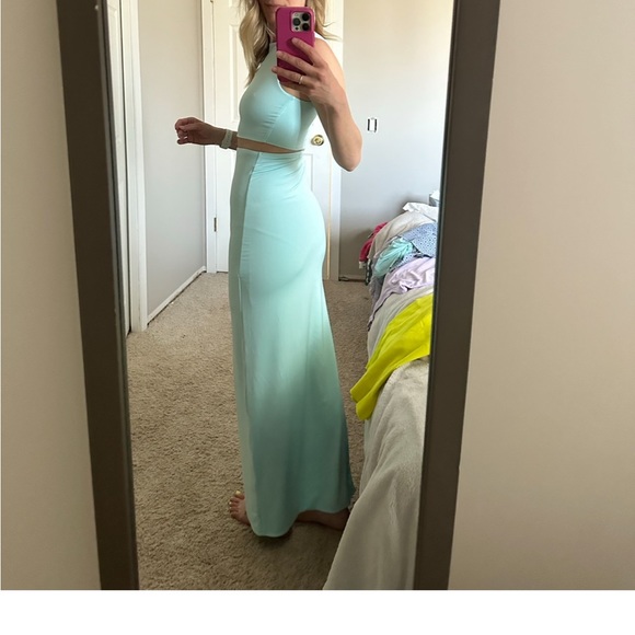 2 piece aqua dress - Picture 2 of 7